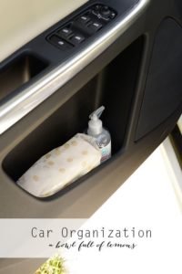 car organization with napkins and hand sanitizers